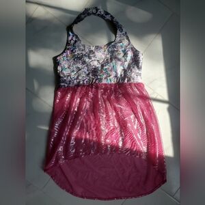 Pink Shimmer Mesh Paint Splatter Chrome Glitter Halter Top CC Dancewear Cheer